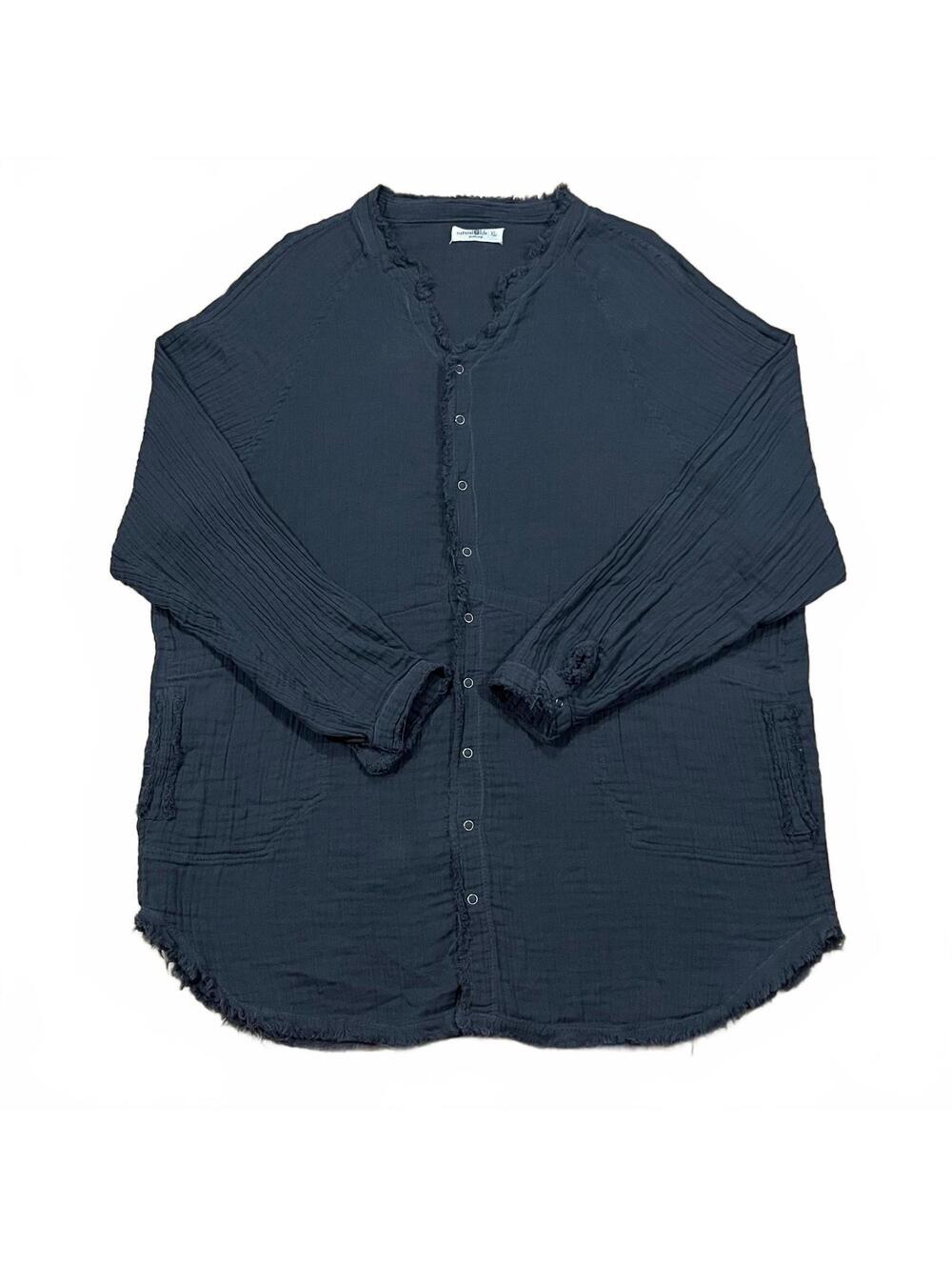Natural Life Laid Back Cotton Button Down Top Gauze Charcoal Gray Size XL